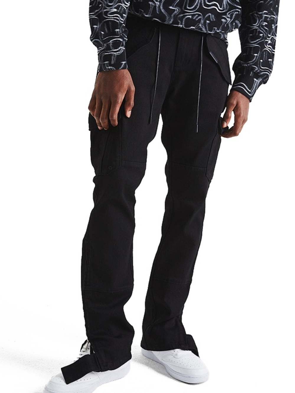 RTA brand nwot Black Cargo Utility Pant zip ankle slim flare Otis Italian xl NEW